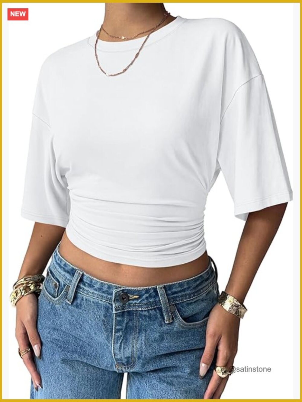 Crop Summer Tops Batwing Short Sleeve Ruched Waist Slim Fitted Basic Tees